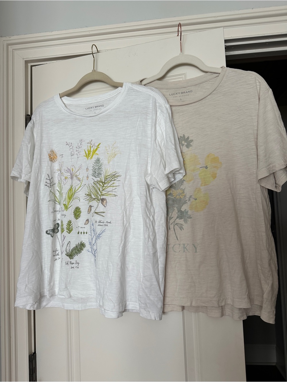 Lucky Brand Botanical Graphic Tees in White & Beige